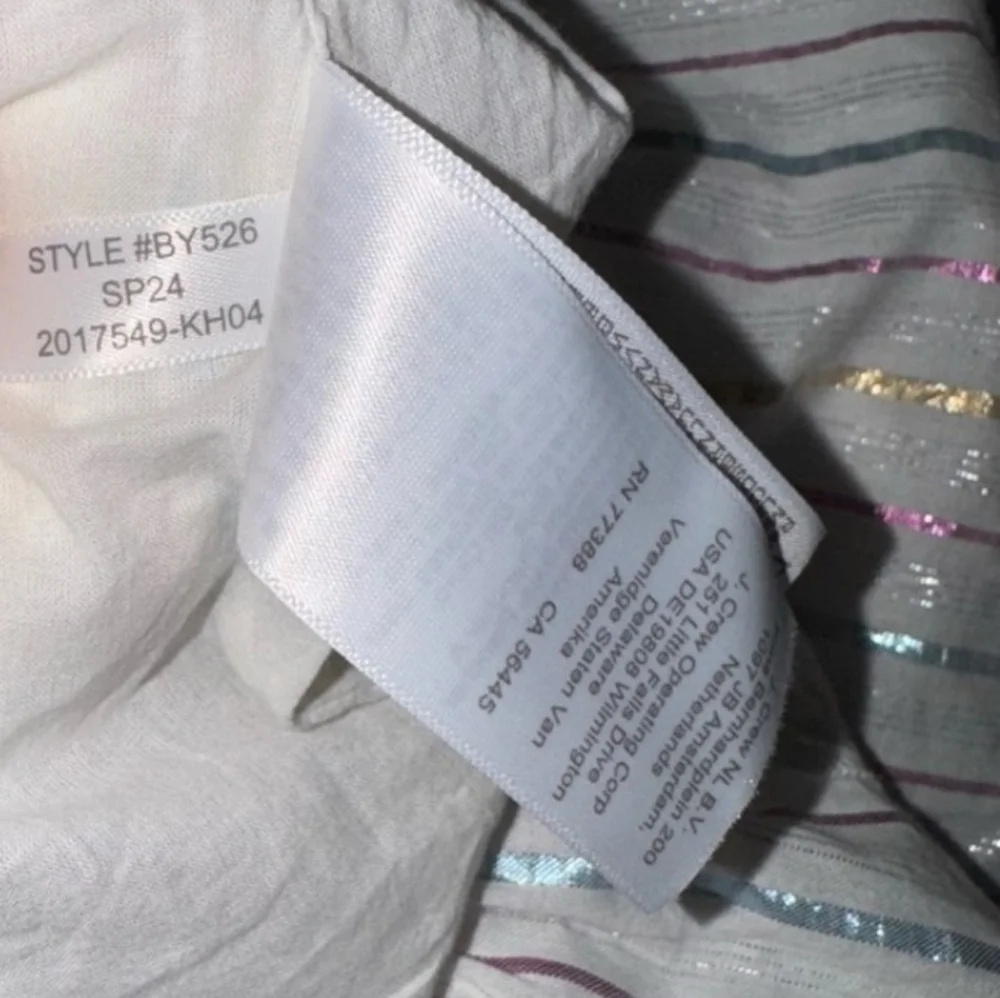 J.Crew Cotton Ruffle Collar Metallic Stripe Midi Dress - White/Pastel Size 6